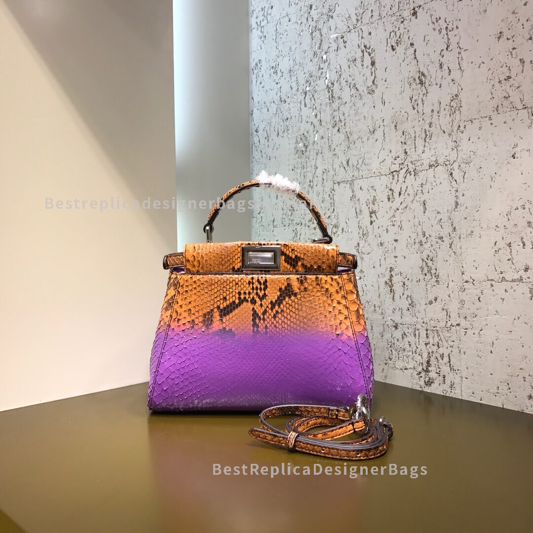 Fendi Peekaboo Iconic Mini Orange And Purple Snake Effect Leather Bag 5590